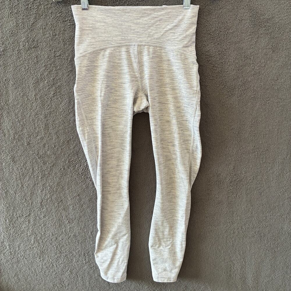 Lululemon White Grey Wide High Rise Waistband Athletic Leggings Women's Size 4